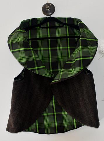 WOOL VEST - RICH CHOCOLATE and GREEN CHECK